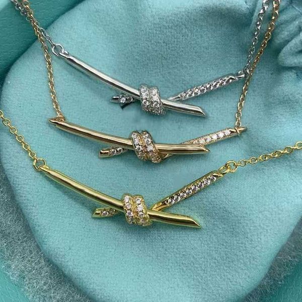 

brand light luxury new tiffay knot diamond 18k rose gold cross necklace sterling silver female valentine's day gift
