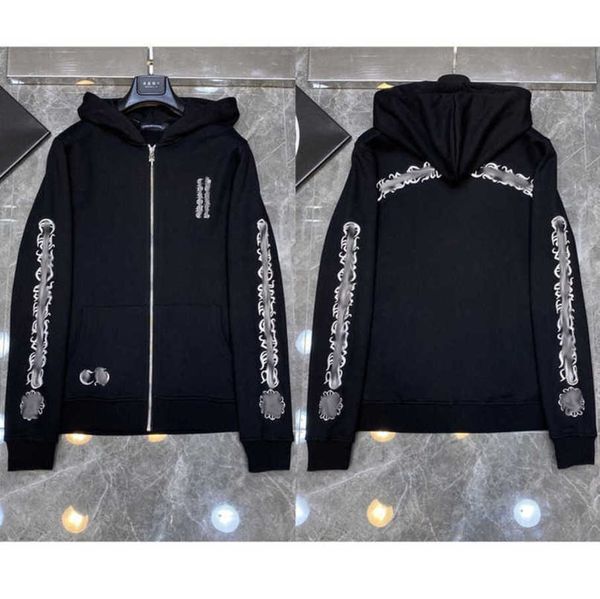

fashion men's luxury sweatshirts jackets brand ch hoodies zipper hooded men women designers sanskrit horseshoe cross pullover sweater h, Black