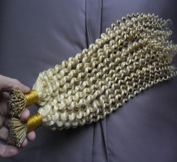 

i tip human hair 613 blonde hair extensions kinky curly remy pre bonded real life hair 200g 200s3651477, Black