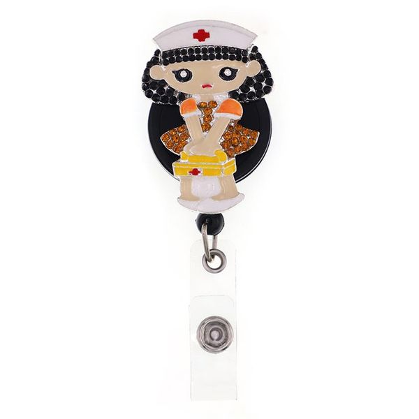 

custom fashion key rings rhinestone retractable id holder for nurse name accessories badge reel with alligator clip159n, Slivery;golden