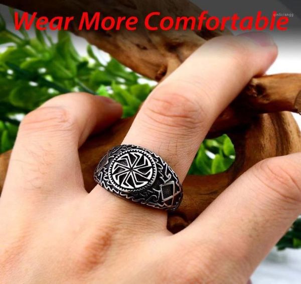 

cluster rings steel solider viking celtic solar symbol wheel ring amulet stainless nordic slavic pagan jewelry13709524, Golden;silver