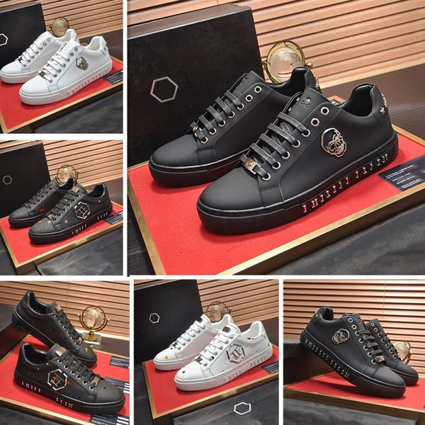 

brand vintage men casual sneakers shoes comfortable genuine lleather stitching sneakers shoess fashion metal decoration set foot the fashion, Black