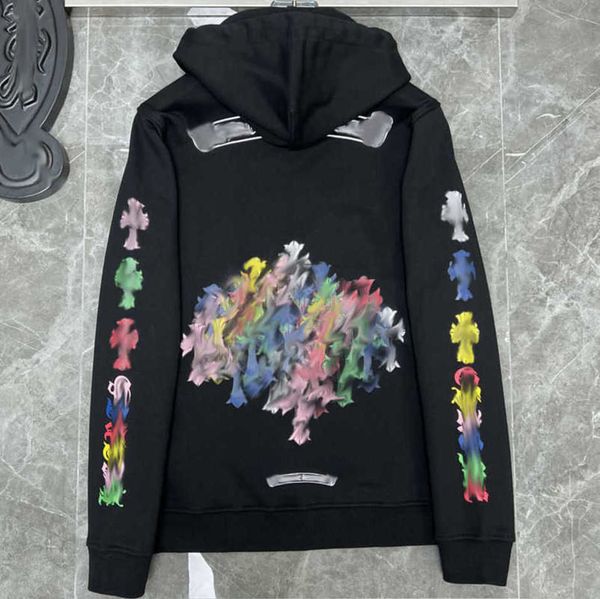 

fashion luxury men's sweatshirts jackets brandch hoodies zipper hooded men women designers sanskrit horseshoe cross pullover sweater ho, Black