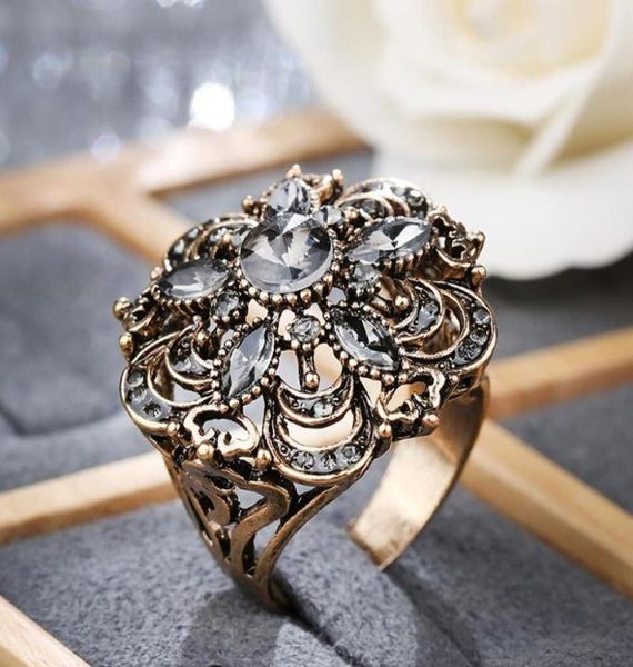 

cluster rings kinel luxury gray crystal flower vintage wedding for women boho punk turkish jewelery bague femme 202125429722884455, Golden;silver