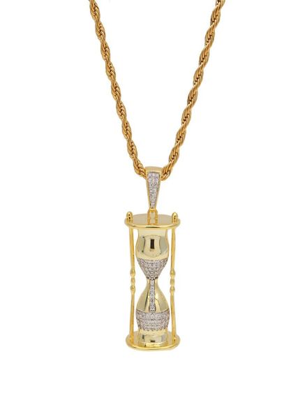

hip hop iced out brass gold silver plated 3d hourglass pendant necklace micro paved necklace for men3539518