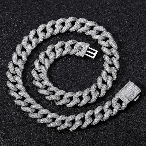 

necklace ins fashion men's personality light luxury small crowd design advanced hip-hop 15mm bubble inlaid zircon cuban chain, Silver