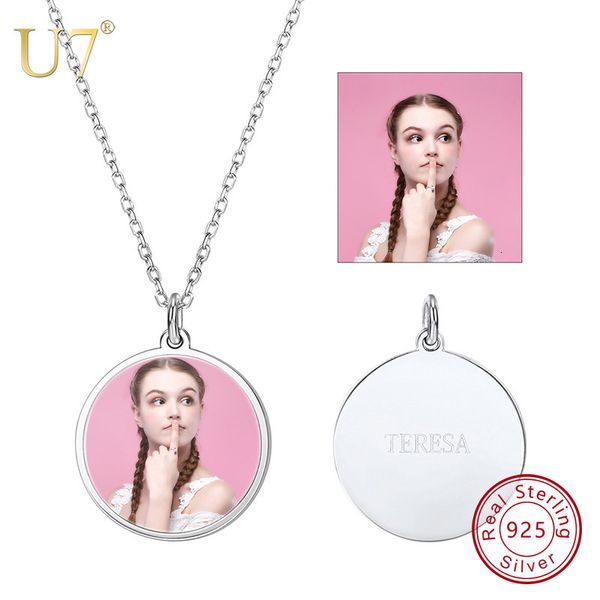 

pendant necklaces u7 100% 925 sterling silver round shape engraved personalized custom po pendant necklace jewelry mother's day gifts s