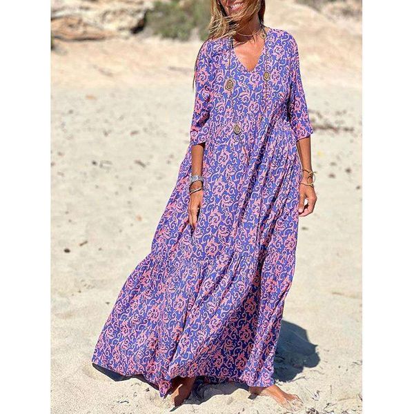 

on womens early autumn fashion v neck print casual beach dress, Black;gray
