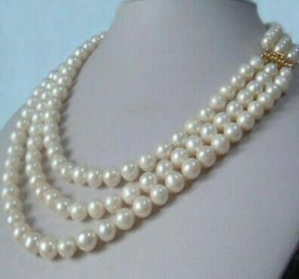 

fine pearls jewelry threestrand natural 885mm akoya white pearl necklace 17quot18quot19quot 14k gold clasp1939238, Black