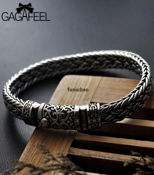 

gagafeel 100 925 silver bracelets width 8mm classic wire cable link chain s925 thai silver bracelets for women men jewelry gift 334008056, Black