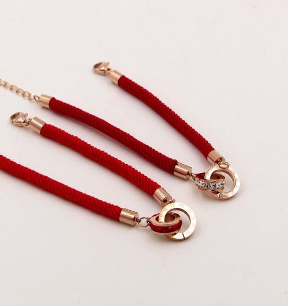 

charm bracelets fashion stainless steel crystal better roman numerals double circle loop red rope bracelet bangle woman party gift3607094, Golden;silver