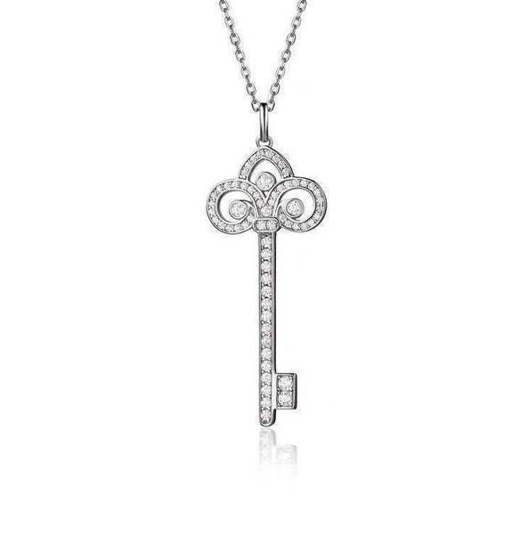 

brand tiffay iris flower key necklace 925 sterling silver plated 18k jinti's home set diamond full high version pendant collar chain wi, Black