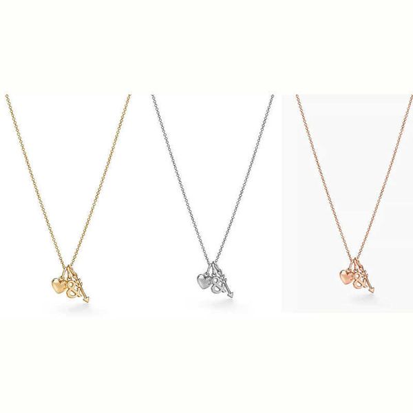 

tiffay's new 925 silver heart-shaped arrow character pendant with rose gold necklace temperament and popular tiffay collarbone chain, Black