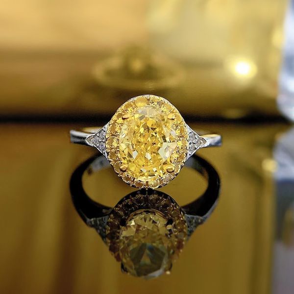 

women luxury designer ring ellipse oval inlaid yellow pink moissanite diamond rings jewelry pt950 plated girlfriend gifts engagement wedding, Golden;silver