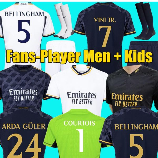 

3xl 4xl 23 24 fans player version arda guler soccer jerseys vini jr kits rodrygo camisetas de futbol real madrids bellingham 2023 2024 kids, White;black