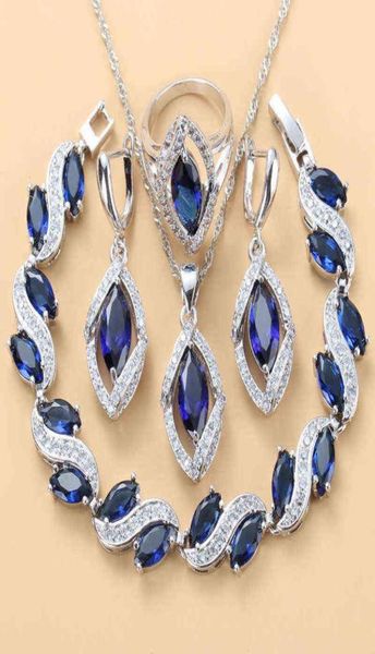 

925 sterling silver wedding accessorie bridal jewelry sets with natural stone cz blue bracelet and ring sets 2201136531828