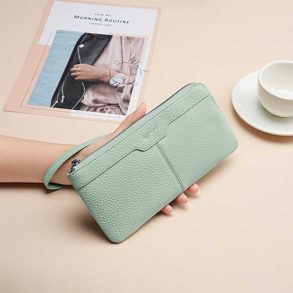 

leather women's hand purse long zipper mobile phone bag multi card position hand purse