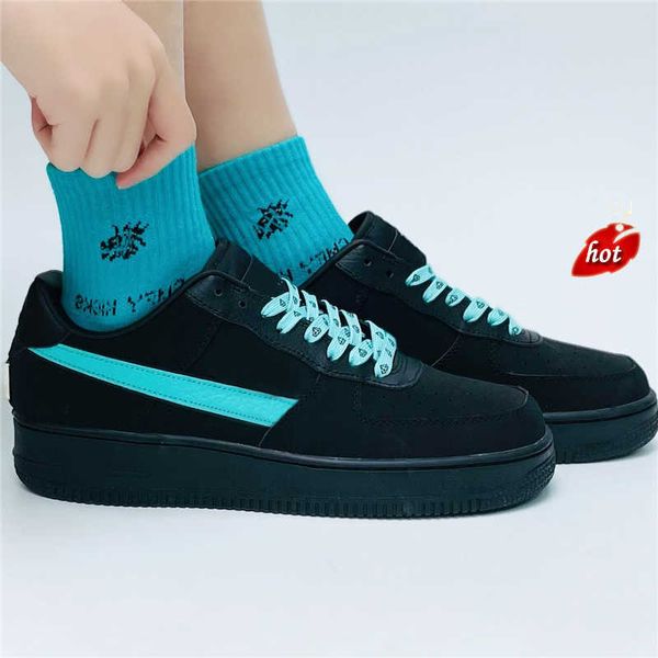 

2023 tiffany airforce 1s low 1 sports running shoes for men woman leather suede 1s designer sneakers classic cut 07 massage outdoor trainers, Black