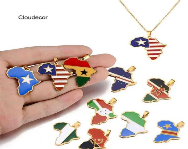 

stainls steel jewelry nigeria kenya congo somalia ghana cape verde flag enamel pendant african map necklace310u9846483, Silver