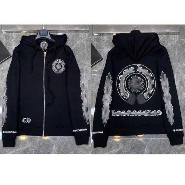 

men's fashion luxury sweatshirts jackets brandch hoodies zipper hooded men women designers sanskrit horseshoe cross pullover sweater ho, Black