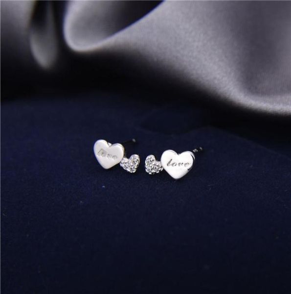 

100 925 sterling silver love heart wedding stud earrings women girls summer jewelry cute small earring with box52312018736756, Golden;silver