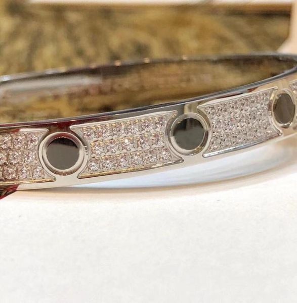 

2022 luxury fine brand pure 925 sterling silver jewelry for women easy lock bangle full black ceramic diamond love bangle wedd2224236