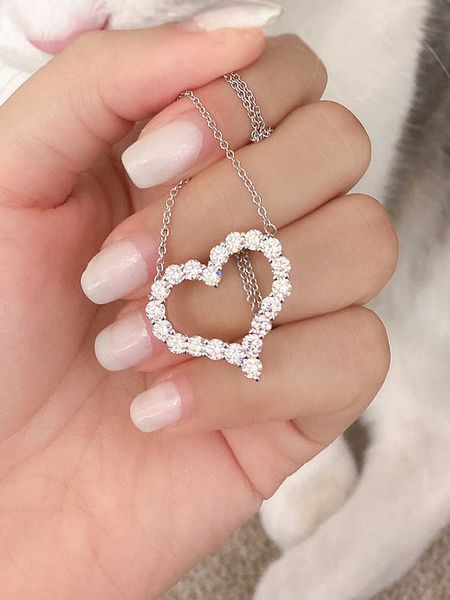 

original s925 sterling silver heart shaped necklace tiffay net red diamond 18k moissanite collar chain girl gift
