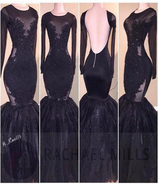 

black mermaid prom dresses 2017 sheer jewel neck with vintage lace court train evening wear backless pageant celebrity gowns 8870710