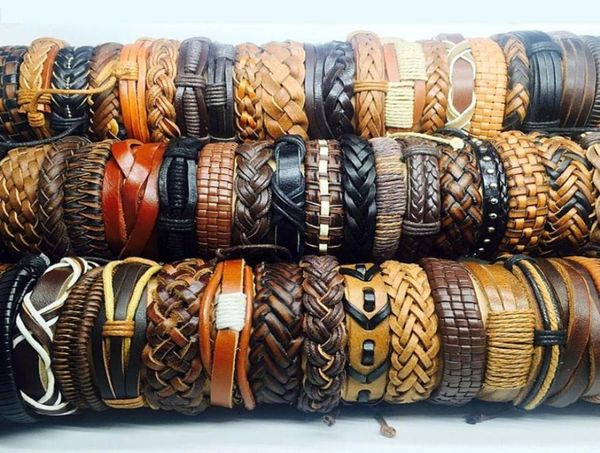 

whole 50pcslot mix styles handmade men039s women039s genuine leather tribal surfer cuff bracelets black brown brand new97320222548120, White