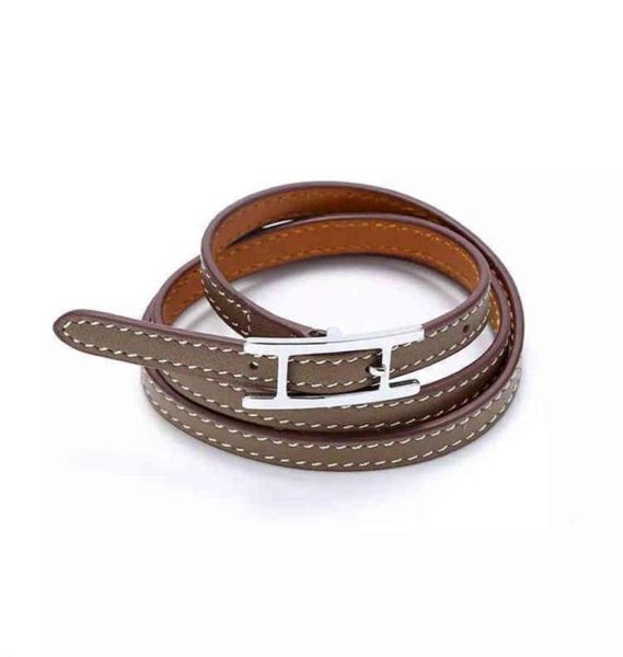 

luxury digner jewelry mens bracelets h leather cuffs wo bracelet fashion bangle with three loops stainls steel lovers friendship b9458359, Golden;silver