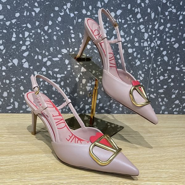 

leather new pointy womens high heels with new metal buckle sandals luxury designer love commuter party wedding shoes 8cm sizes 35-43 +box, Black