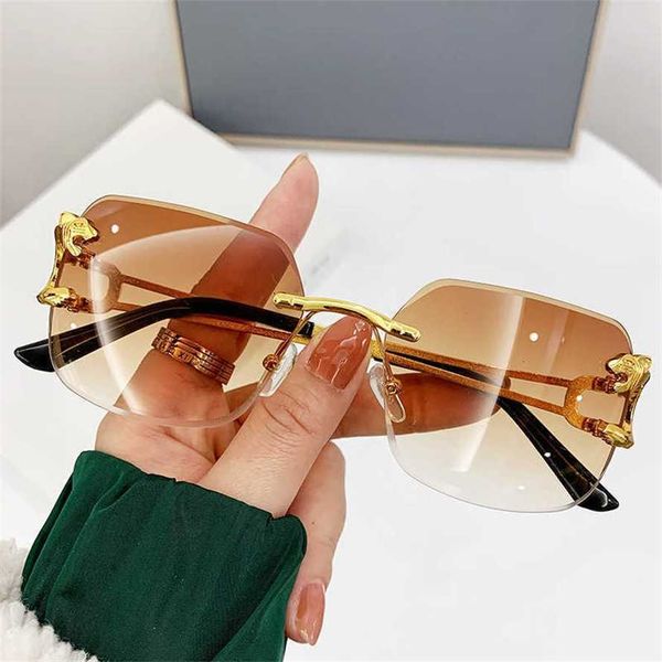 

52% off wholesale of sunglasses frameless leopard head product men's new sunglasses women's fashion, White;black