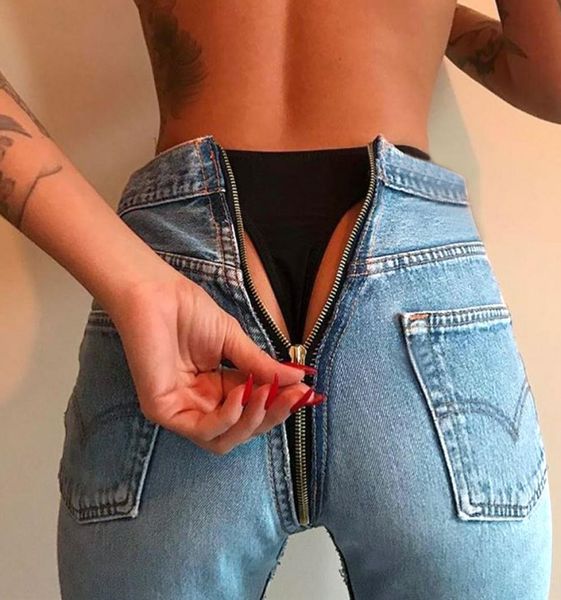 

high waist jeans women back zipper denim pants vintage skinny jeans slim stretch pencil jeans for women7100621, Blue