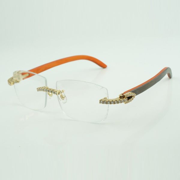 

new moissanite diamond wooden glasses 3524015 male and female with orange wood legs and clear lenses size: 57-18-140mm, Silver