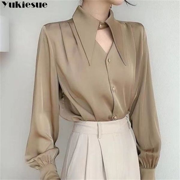 

women's blouses shirts spring shirt elegant ol chic turn-down collar long sleeve women's blouse women shirts and blouses female c, White