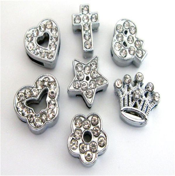 

wholesale 100pcs/lot clear full rhinestone zinc alloy 10mm slider charms diy accessories fit pet collar wristband keychain heart crown flowe, Bronze;silver