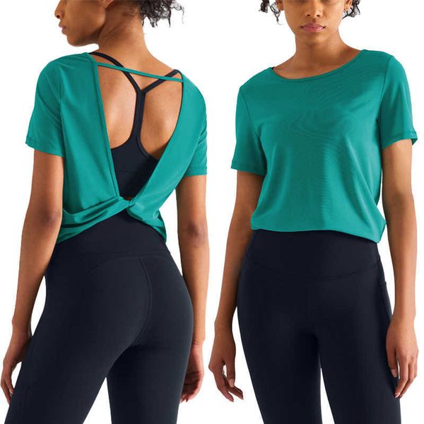 

ll-01 wome yoga t shirt training running blouse comfy sports tank vest loose fitting type gym crossfit dance jogging short shirt