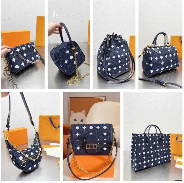 

fashion designer crossbody women onthego denim shopping bag ladies contrast stitch printed pochette cowhide leather neonoe bucket handbag pu