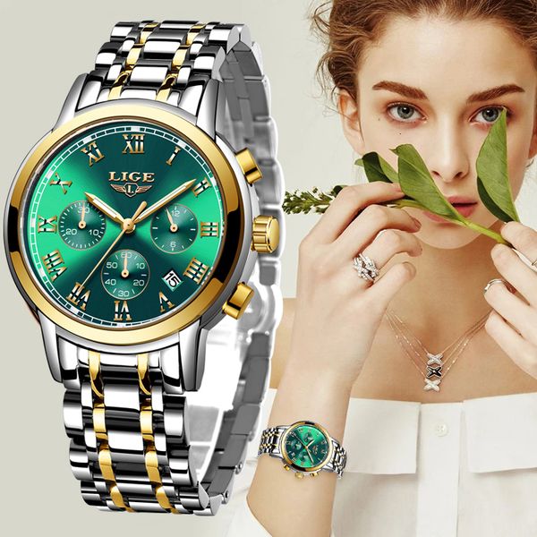 

wristwatches lige fashion gold women watches creative steel womens bracelet wrist watches ladies waterproof female relogio feminino 230729, Slivery;brown