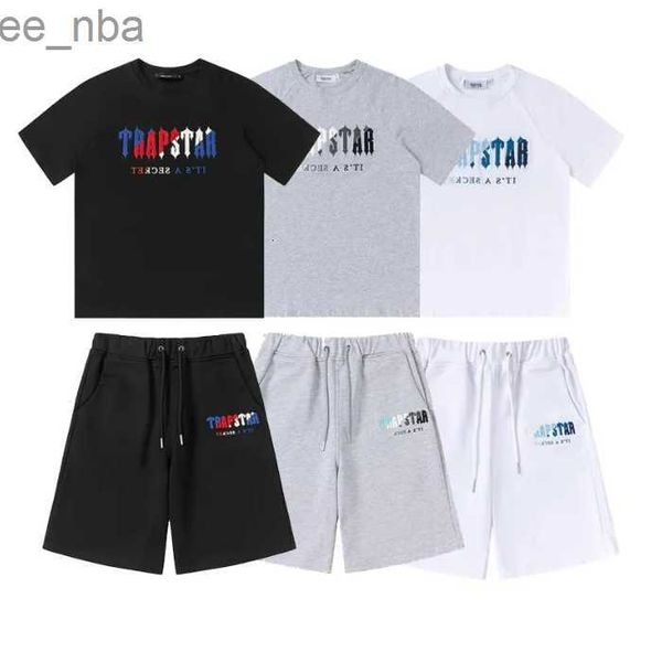 

mens t-shirts summer trapstar tshirt set rainbow towel embroidery decoding men's women's t-shirt men's shorts capris black an, Gray