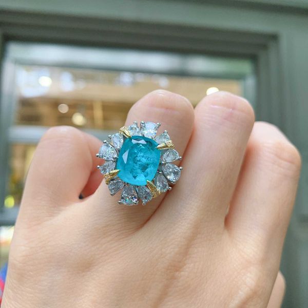 

band rings zhuang shengsheng jewelry ring female imitation pau blue ring with diamonds female ring main stone 10 12, Silver