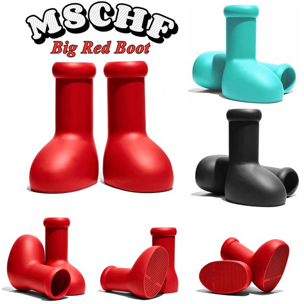 

mschf big red boots designer rain boots astro boy boot cartoon boots into real life fashion men women shoes rubber kneeboots round toe cute, Black