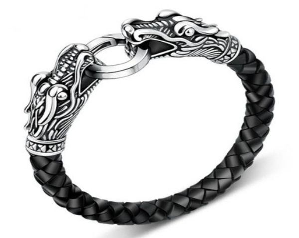 

leather tibetan silver men bracelet titanium fashion male vintage accessories parataxis dragon bracelet men jewelry9512206, Golden;silver