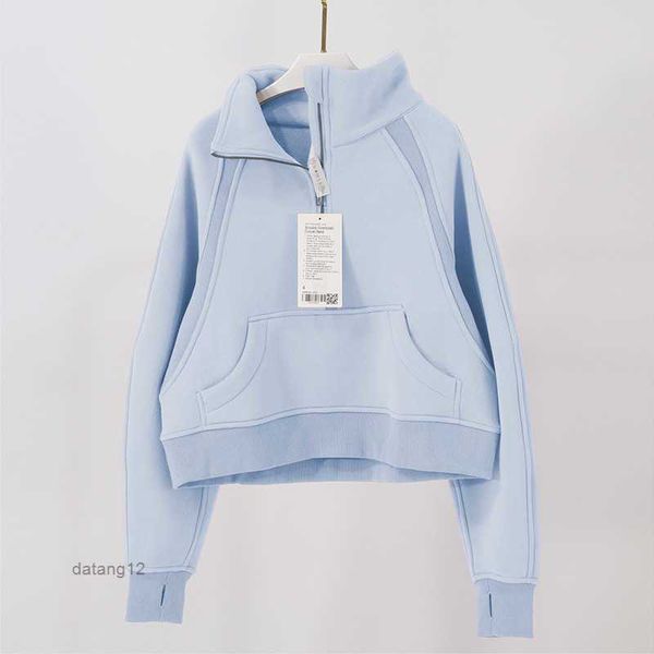 

lu-02 yoga hoodie lululemens womens plus velvet thickening jackets hoodys sports half zipper terry designer sweater loose short clothes 7 c8, Black;brown