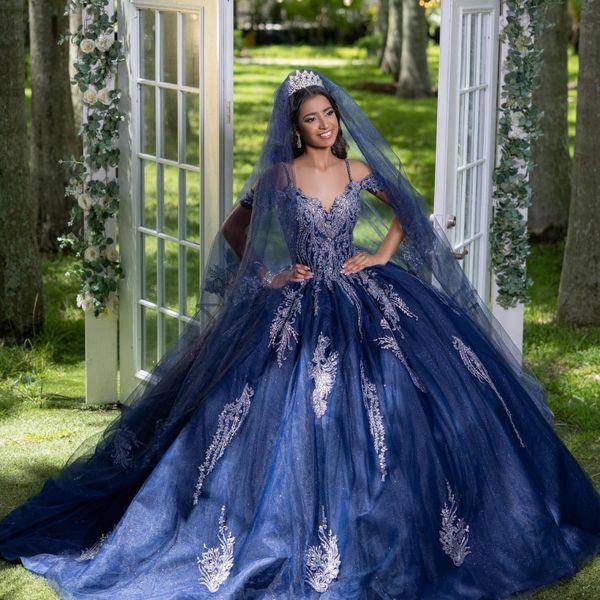 

navy blue shiny v-neck ball gown quinceanera dresses party applique beading tull 16 princess gowns vestido de 15 anos, Blue;red