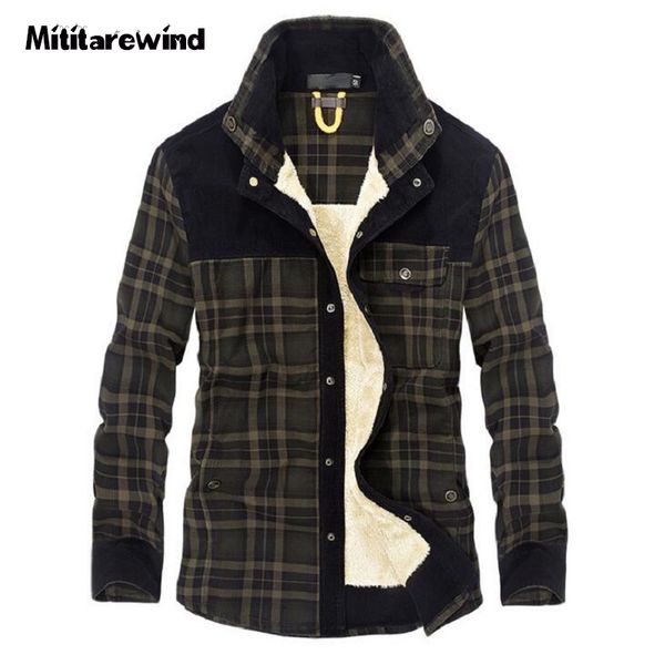 

men's casual shirts autumn witner fleece warm men plaid pure cotton wool inside thicken button up shirt fashion military mens 230729, White;black