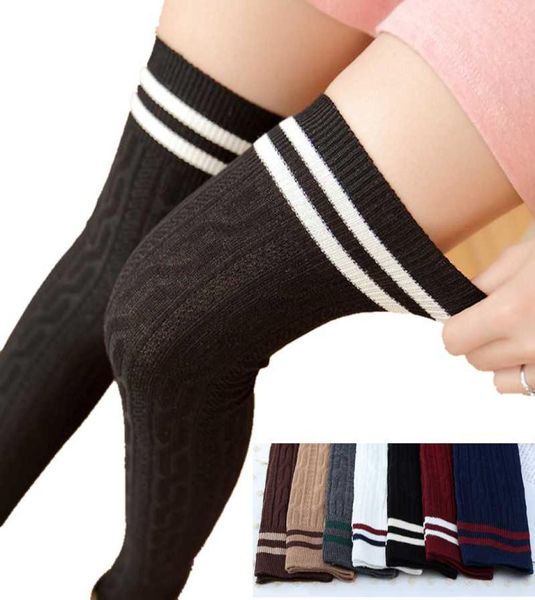

2017 spring compression socks women vertical stripes high tube socks cotton slim over knee pile heap4563340, Black;white