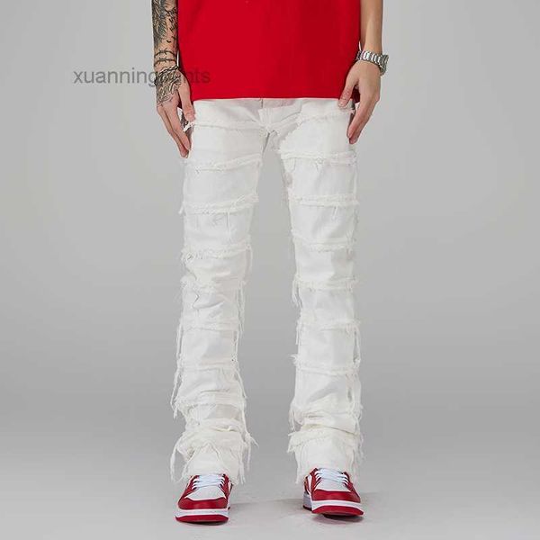 

men's jeans punk stacked white straight pants men fashion hip kpop cotton old long hombre krit, Blue