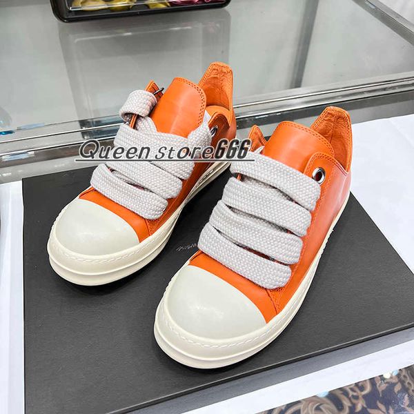 

round owens men casual shoes jumbo lace up low genuine leather orange thick soles ro women increase height grey luxury sneakers big plus siz, Black