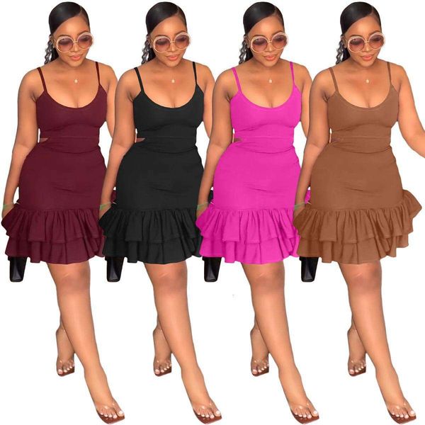 

womens casual fashioned straps low cut flare buttocks dress, Black;gray